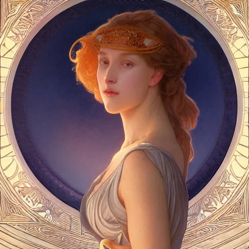 Image similar to blue numenor at sunset, intricate, elegant, highly detailed, digital painting, artstation, concept art, smooth, sharp focus, illustration, art by artgerm and greg rutkowski and alphonse mucha and william - adolphe bouguereau