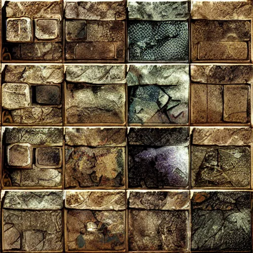 Prompt: digital hand painted dungeon rock tiles textures, digital art, fantasy, behance, pinterest, deviantart, artstation, design, rpg, detailed, digital art, incredible, digital painting