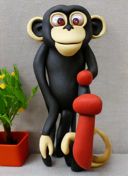 Image similar to monkey cartoon character with tie, 3 d clay figure, kawaii, big eyes