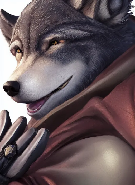 Prompt: close up character portrait icon of the anthro anthropomorphic of the male anthropomorphic wolf fursona wearing jedi robes. leather gloves. character design by charlie bowater, ross tran, artgerm, and makoto shinkai, detailed, soft lighting, rendered in octane