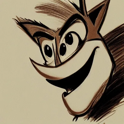 Image similar to milt kahl sketch of crash bandicoot