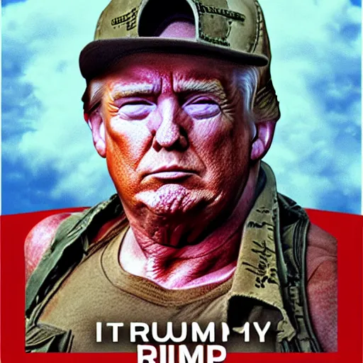 Image similar to trump as rambo, movie poster, digital art, drew struzan