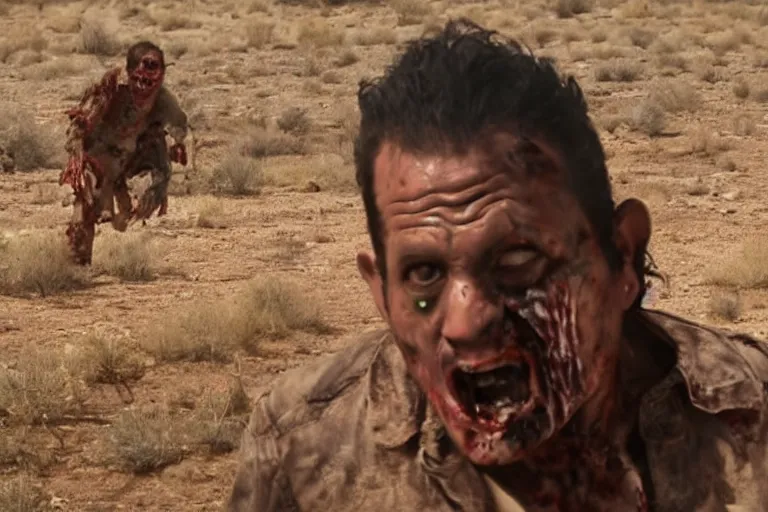 Prompt: zombie Tuco Salamanca in the desert, upper body shot, movie still, photorealistic, clean composition, real shot