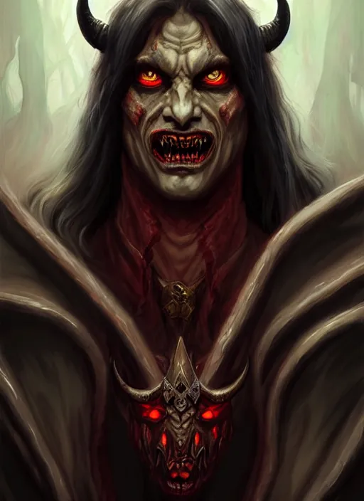 Prompt: a _ fantasy _ style _ portrait _ painting _ of demon king asmodeus, dnd, wicked, oil _ painting _ unreal _ 5 _ daz. _ rpg _ portrait _ extremely _ detailed _ artgerm _ greg _ rutkowski _ greg