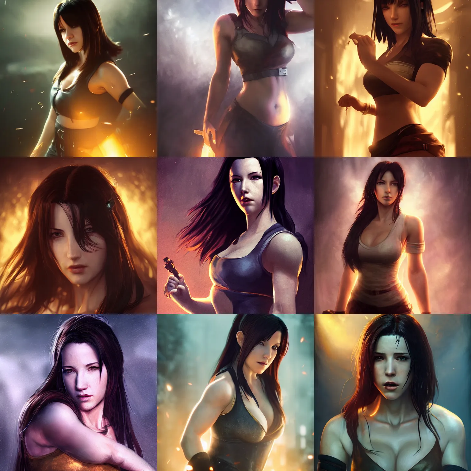 Prompt: charismatic seductive tifa lockhart portrait, atmospheric lighting, painted, intricate, volumetric lighting, beautiful, golden hour, sharp focus, ultra detailed, by leesha hannigan, ross tran, thierry doizon, kai carpenter, ignacio fernandez rios