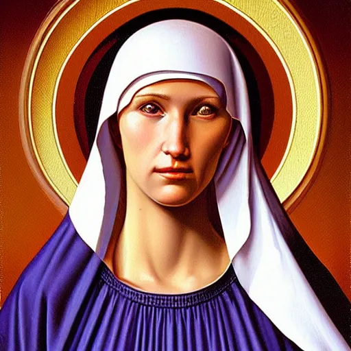 Prompt: portrait of young mother mary our lady of sorrows by greg hildebrandt beautiful high detail