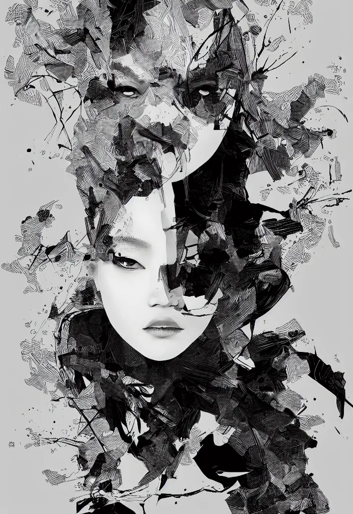 Image similar to graphic design by palefroi, nanae kawahara, damien tran, risoprint, elements in a composition, white space, artstation, greyscale, artwork