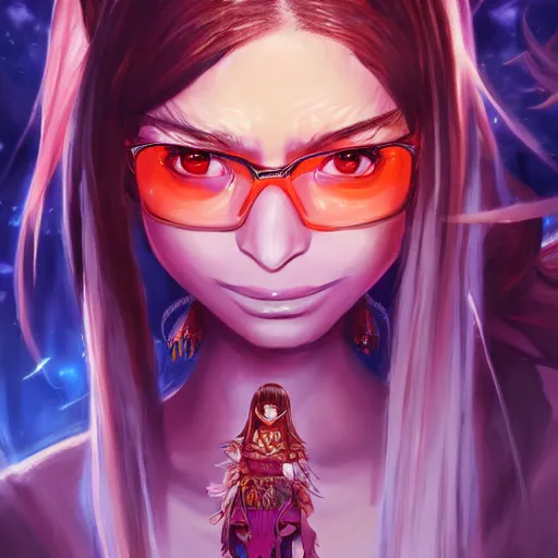 Image similar to anime portrait of Mia Khalifa as a shaman yedi using dark force to eliminate trump as an anime antagonist by Stanley Artgerm Lau, WLOP, Rossdraws, James Jean, Andrei Riabovitchev, Marc Simonetti, and Sakimichan, trending on artstation