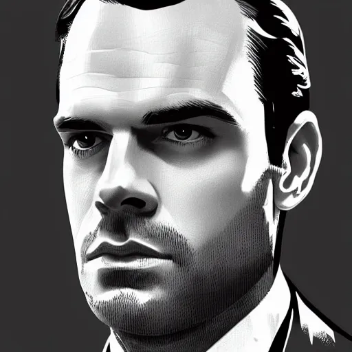 Image similar to enry cavill as james bond, portrait, highly detailed, digital painting, artstation, concept art, sharp focus, illustration, art , style of archer tv show detailed vector art