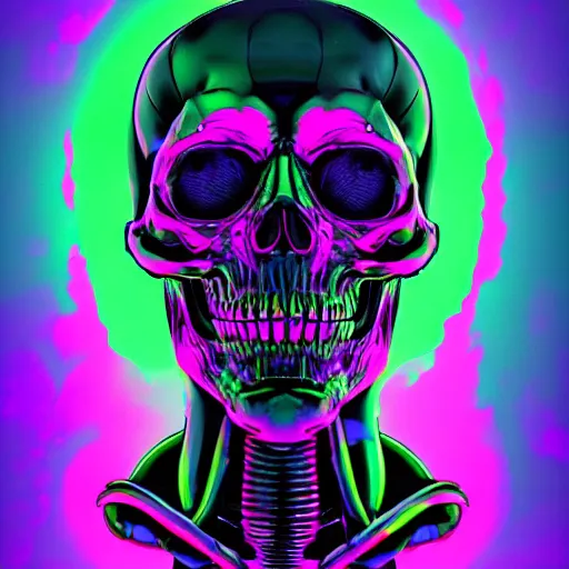 Prompt: skeletor, 1 0 0 0 bones, portrait, vaporwave, synthwave, neon, vector graphics, cinematic, volumetric lighting, f 8 aperture, cinematic eastman 5 3 8 4 film