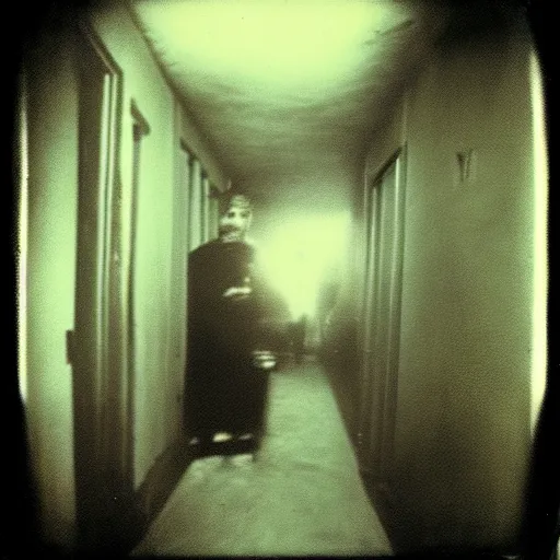 Image similar to a terrifying insect monster at the end of a hallway, dark!, creepy, nightmare fuel!!!, unsettling, uncanny valley!, old polaroid, expired film,