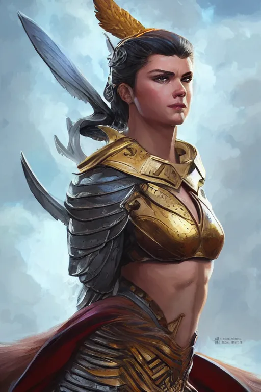 Image similar to amazon valkyrie athena, d & d, fantasy, portrait, highly detailed, headshot, digital painting, trending on artstation, concept art, sharp focus, illustration, art by artgerm and greg rutkowski and magali villeneuve