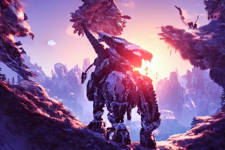 Image similar to frostclaw machine creature robot of horizon forbidden west horizon zero dawn radiating a glowing aura global illumination ray tracing hdr fanart arstation by ian pesty and alena aenami artworks in 4 k