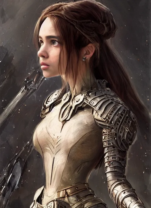 Image similar to a professional portrait of a beautiful young female, clothed in ethereal battle armor, olive skin, long dark hair, beautiful bone structure, symmetrical facial features, intricate, elegant, digital painting, concept art, smooth, sharp focus, finely detailed, illustration, from Valerian and the City of a Thousand Planets, in the style of Ruan Jia and Mandy Jurgens and Artgerm and Greg Rutkowski and William-Adolphe Bouguerea