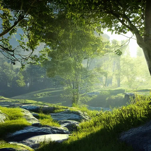 Image similar to a beautiful landscape, octane render, nvidia raytracing demo