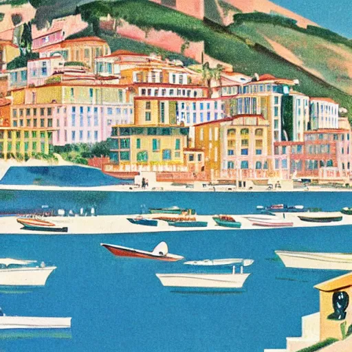 Prompt: midcentury illustration of the french riviera in the summer of 1 9 6 0