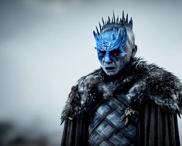 Prompt: ugly - cryer crying justin sun as night king in game of thrones, stunning tears, crimson - black bee army behind, 4 k, epic, cinematic, focus, movie still, fantasy, extreme detail, atmospheric, dark colour, sharp focus