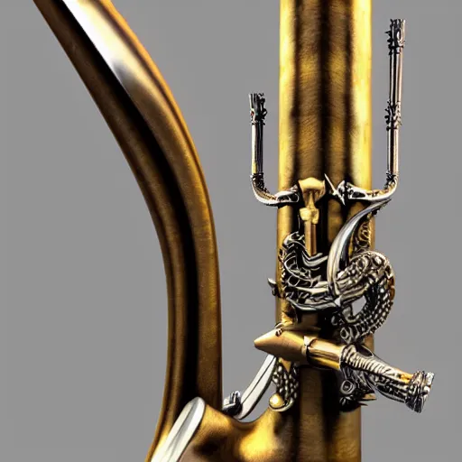 Image similar to a 3 d render of a medieval blowing horn, winding horn, animal horn, higly detailed, mystic, artwork