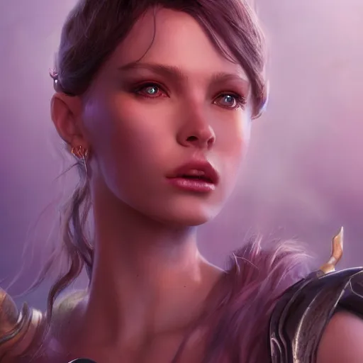 Image similar to beautiful fantasy girl protrait, epic, epic lighting, character portrait, james gurney, character concept style trending on artstation, detailed face, concept art, detailed, octane render cinematic, photo-realistic, 8k, high detailed