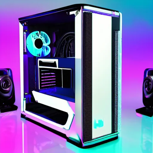 Image similar to Modern gaming pc, vaporwave,