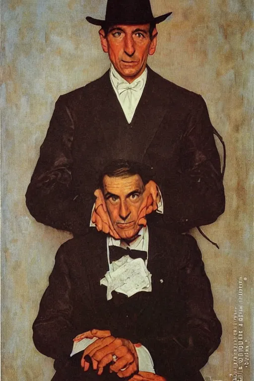 Image similar to juan tamariz portrait by Norman Rockwell, magician poster