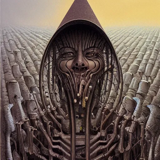 Prompt: anonymous by jacek yerka, alex gray, zdzisław beksiński, dariusz zawadzki, jeffrey smith and h.r. giger, oil on canvas, 8k highly professionally detailed, trending on artstation