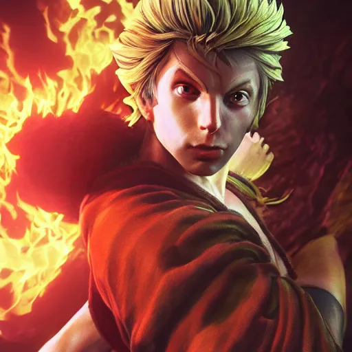 Image similar to michael cera as ken masters street fighter, ultra realistic, concept art, intricate details, highly detailed, photorealistic, octane render, 8 k, unreal engine, art by frank frazetta, simon bisley, brom