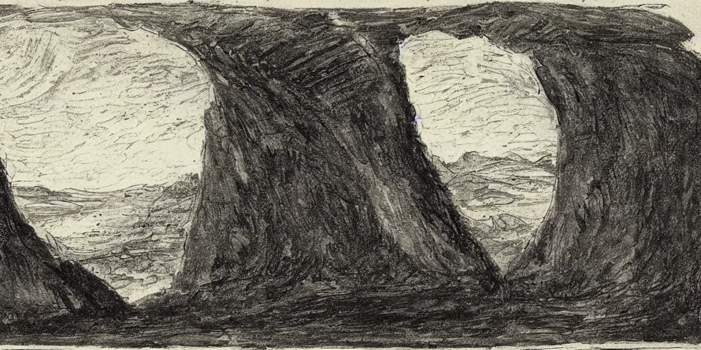 Image similar to an illustration of a cave in a sketchbook, 18th century, landscape