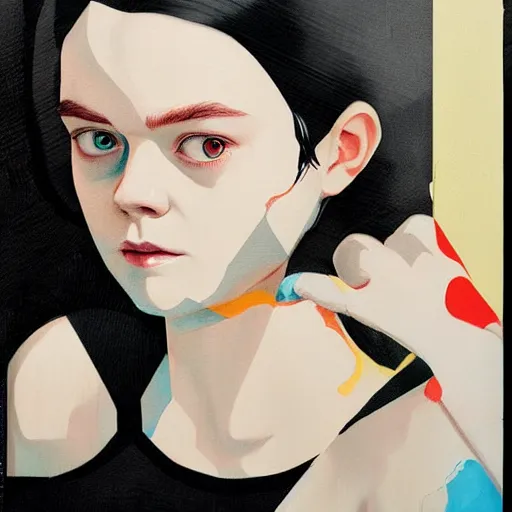 Image similar to Elle Fanning in FEAR 2 picture by Sachin Teng, asymmetrical, dark vibes, Realistic Painting , Organic painting, Matte Painting, geometric shapes, hard edges, graffiti, street art:2 by Sachin Teng:4