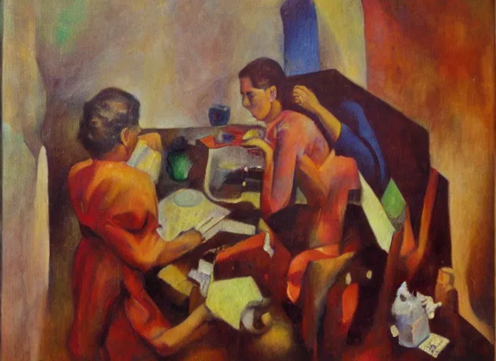 Image similar to la llamada, oil on masonite by remidios varo ( 1 9 6 1 )