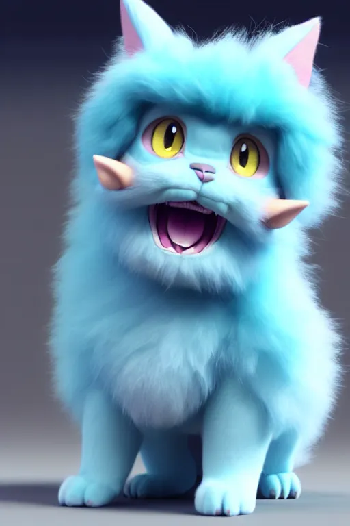 Prompt: high quality 3 d render hyperrealist very cute multipastel fluffy! grumpy chimera! cat hybrid with detailed fluffy wings!!, vray smooth, in the style of detective pikachu, hannah yata charlie immer, dramatic blue light, low angle, uhd 8 k, sharp focus