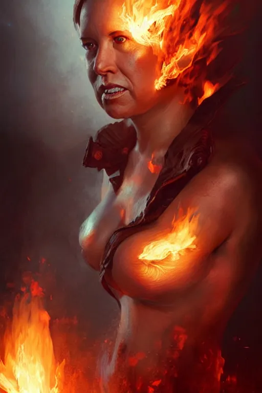 Image similar to character art by bastien lecouffe - deharme, radio host alex jones, on fire, fire powers