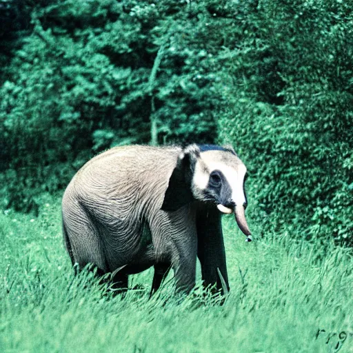 Prompt: badger and elephant hybrid, nature photography, 35mm film,