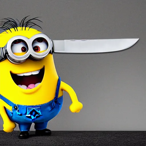 Image similar to a cute minion chasing a businessman with a knife