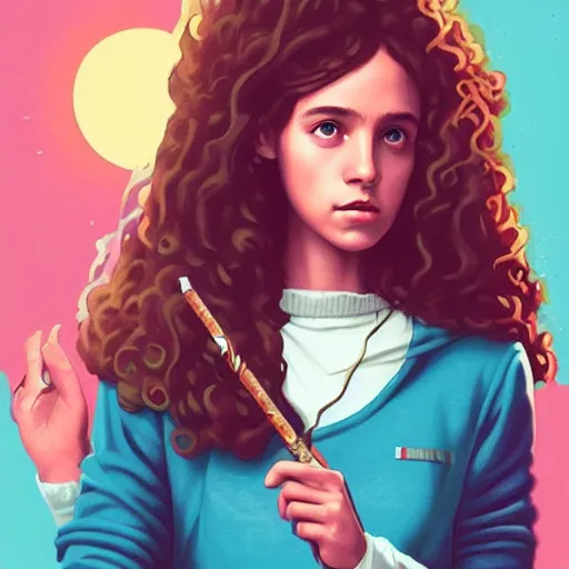 Image similar to lofi portrait of hermione granger smoking weed, Pixar style, by Tristan Eaton Stanley Artgerm and Tom Bagshaw.