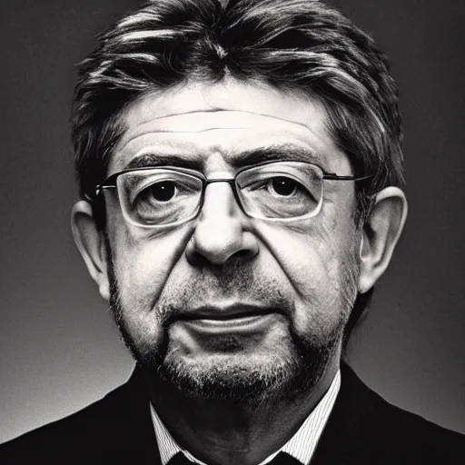 Image similar to portrait of Mélenchon, the prophet of the Common People, like the official photo of the Elysée, high details, symmetrical face