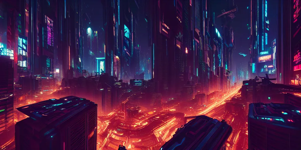 Prompt: cyberpunk city with flying cars, night, highly detailed, intricate, dynamic lighting, painting by otto dix and greg rutkowski, unreal engine, octane render, 8 k