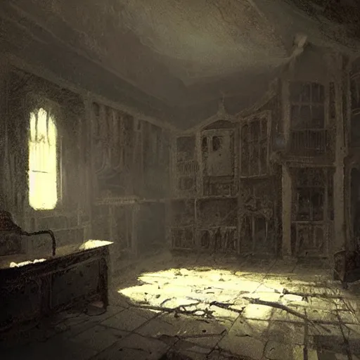 Prompt: interior of a haunted house at night, horror, by greg rutkowski