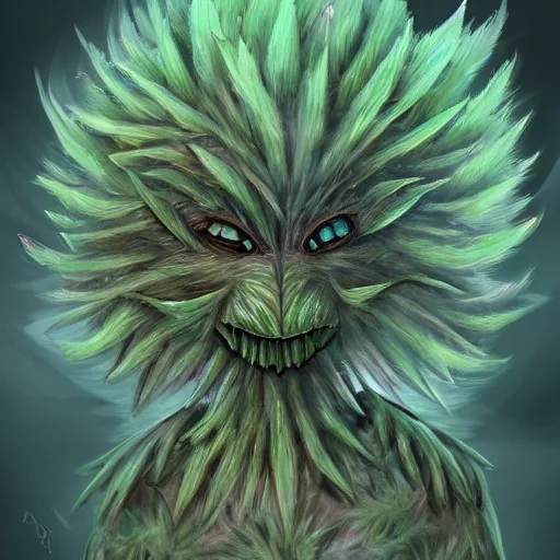 Image similar to A humanoid thistle monster, highly detailed, digital art, sharp focus, trending on art station, fern, anime art style