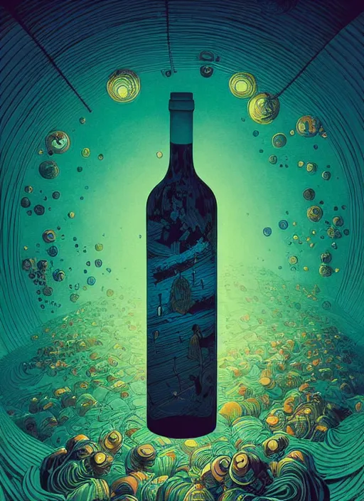 Prompt: a universal inside a wine glass bottle, epic scene, by victo ngai, kilian eng vibrant colours, dynamic lighting, digital art, winning award masterpiece, fantastically beautiful, illustration, aesthetically inspired by beksinski and dan mumford, trending on artstation, art by greg rutkowski, 8 k