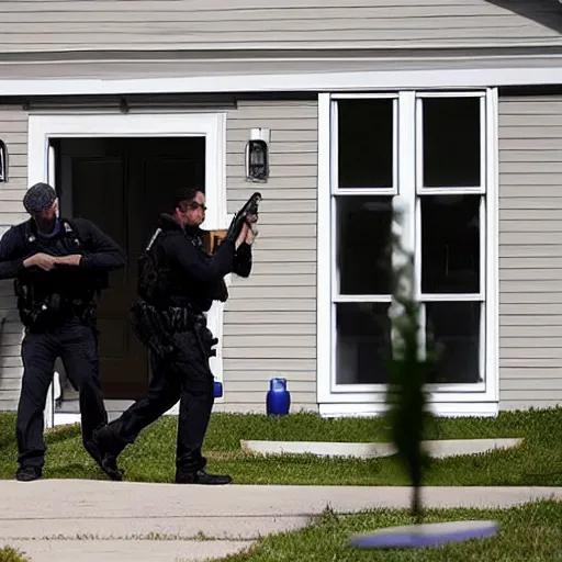Prompt: fbi entering a house while shooting, ak 4 7, ultra realistic
