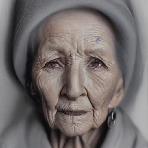 Prompt: hyper realistic portrait of old woman