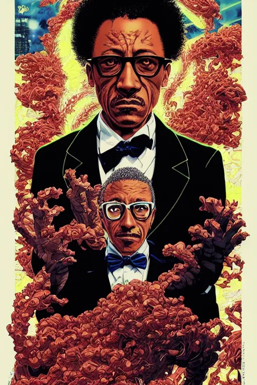 Prompt: poster of gustavo fring, by yoichi hatakenaka, masamune shirow, josan gonzales and dan mumford, ayami kojima, takato yamamoto, barclay shaw, karol bak, yukito kishiro