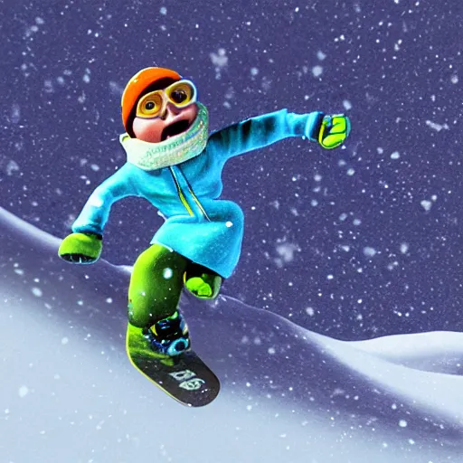 Image similar to pixar render of an excellent snowboarder