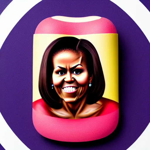 Image similar to cartoon fruit figurine that looks just like michelle obama as a pomegranate, 8 k, fruit eyes, fruit world, beautiful intricate painting, hyper realistic, studio lighting, octane render