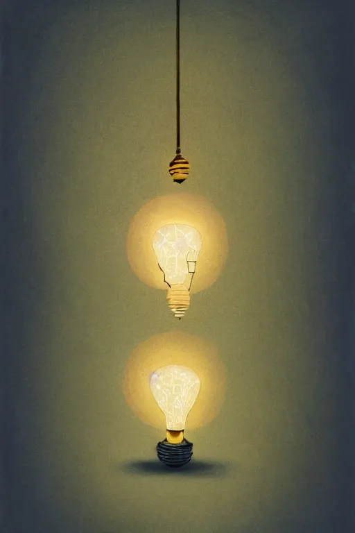 Image similar to painting of a woman inside of an upside down light bulb, kintsugi, modern fine art, fractal, intricate, elegant, highly detailed, digital photography, subsurface scattering, by wes anderson and basquiat and greg rutkowski,