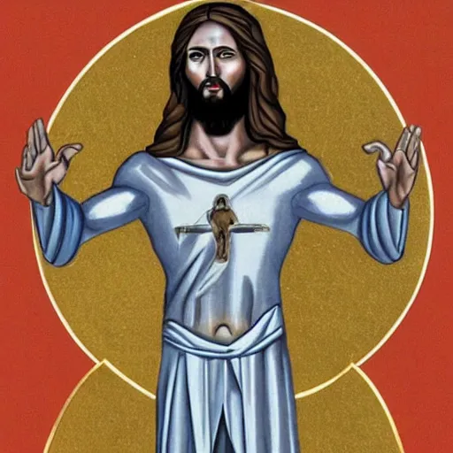 Image similar to cyborg jesus,