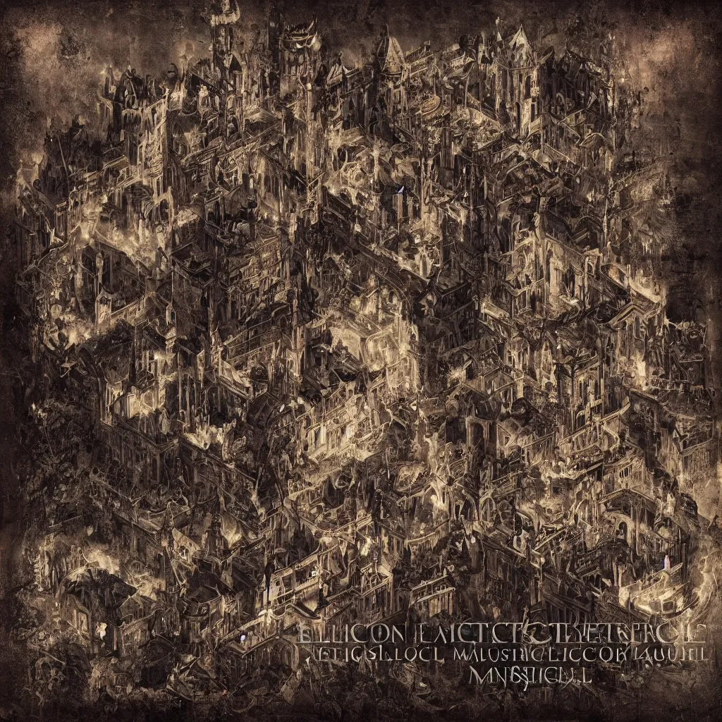 Image similar to an electronic music concert being held inside a medieval castle, album back cover, high detail texture