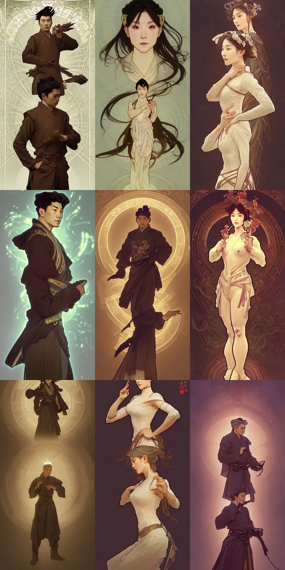 Prompt: a digital concept ar by artgerm and greg rutkowski and alphonse mucha. clear portrait of a lonely attractive elder in uniform of tang dynasty!! tang dynasty book, light effect. hyper detailed, character concept, full body!! t pose!! glowing lights!! intricate, elegant, digital painting, artstation, smooth, sharp focus