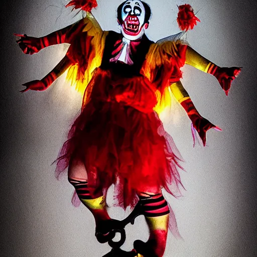 Prompt: demonic hell clown juggling with an angel clown.